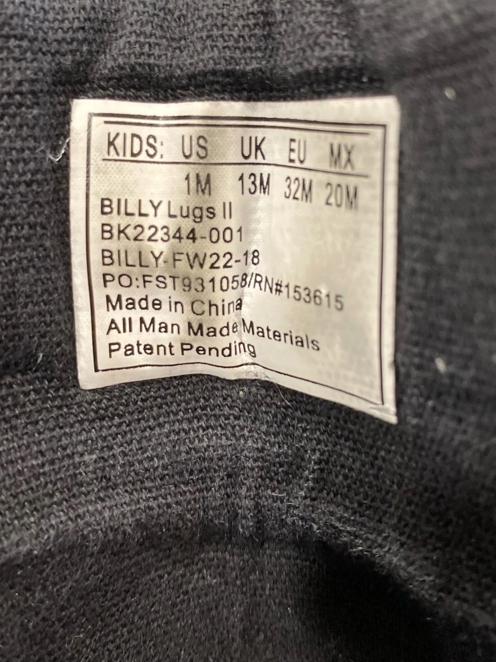 BILLY Boy’s Lug II Black Boots Size 1